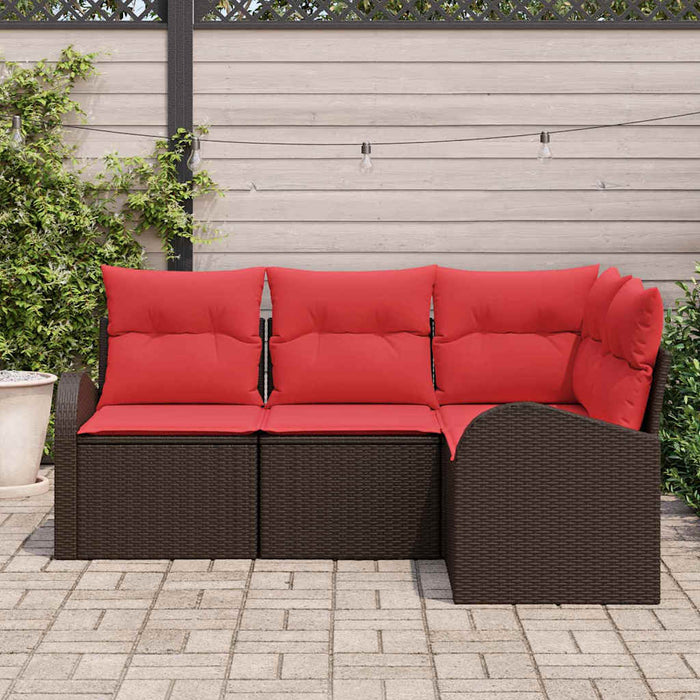 Set de canapele pentru grădină 4 pcs Maro și roșu poliratan - WALTI WALTI