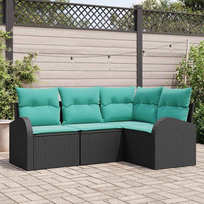 Set de canapele pentru grădină 4 pcs Negru și Turcoaz poliratan WALTI