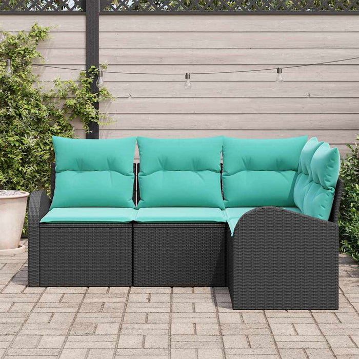 Set de canapele pentru grădină 4 pcs Negru și Turcoaz poliratan WALTI