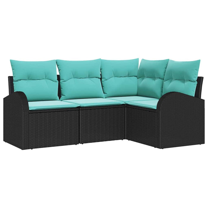 Set de canapele pentru grădină 4 pcs Negru și Turcoaz poliratan WALTI