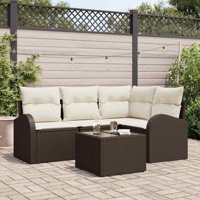 Set de canapele pentru grădină 5 pcs Maro și alb Rattan poli - WALTI WALTI