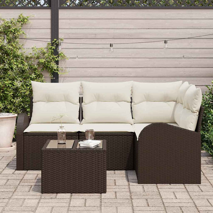 Set de canapele pentru grădină 5 pcs Maro și alb Rattan poli - WALTI WALTI