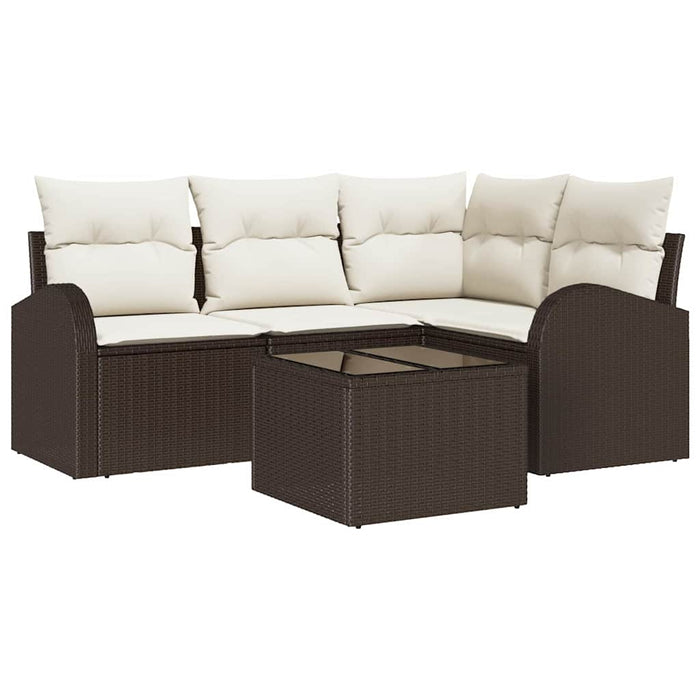 Set de canapele pentru grădină 5 pcs Maro și alb Rattan poli - WALTI WALTI
