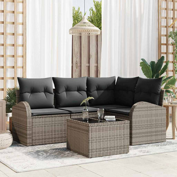 Set de canapele pentru grădină cu pernă 5 pcs Gri Rattan poli - WALTI WALTI