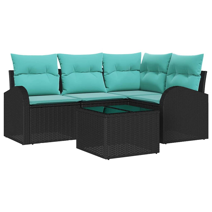 Set de canapele pentru grădină 5 pcs Negru și Turcoaz poliratan WALTI