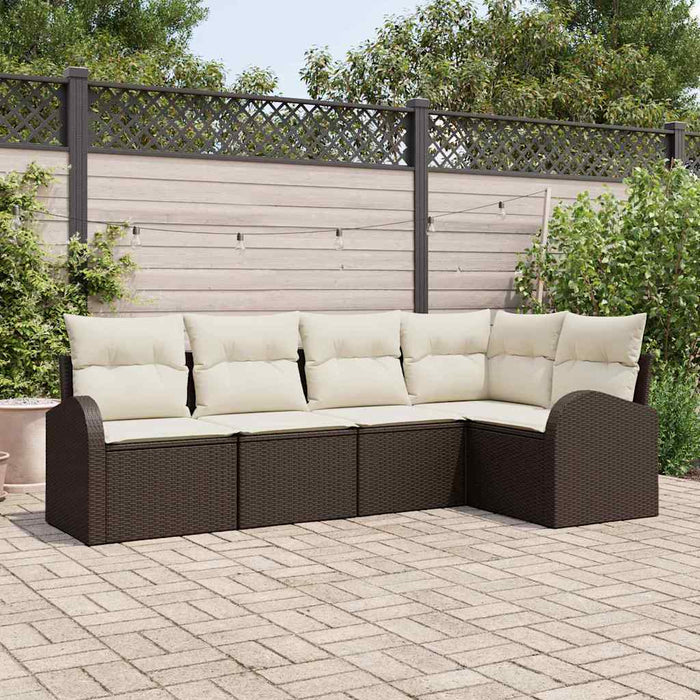 Set de canapele pentru grădină 5 pcs Maro și alb Rattan poli - WALTI WALTI