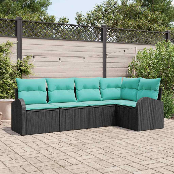 Set de canapele pentru grădină 5 pcs Negru și Turcoaz poliratan WALTI