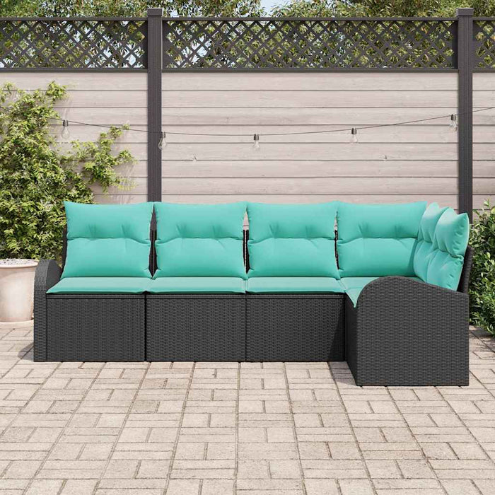 Set de canapele pentru grădină 5 pcs Negru și Turcoaz poliratan WALTI