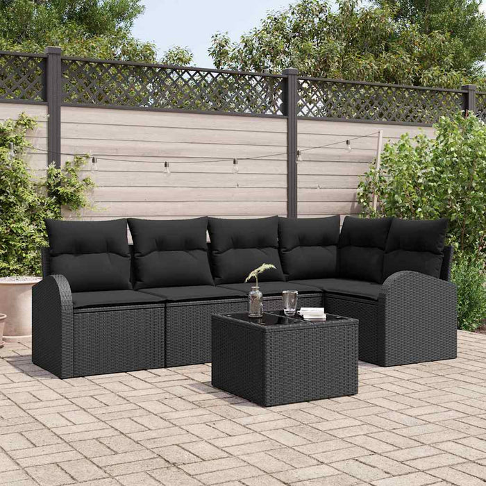 Set de canapele pentru grădină cu pernă 6 pcs Negru Rattan poli - WALTI WALTI