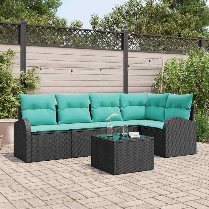 Set de canapele pentru grădină 6 pcs Negru și Turcoaz poliratan WALTI