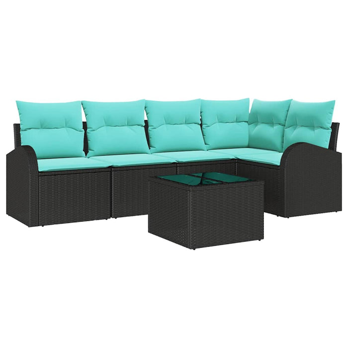 Set de canapele pentru grădină 6 pcs Negru și Turcoaz poliratan WALTI