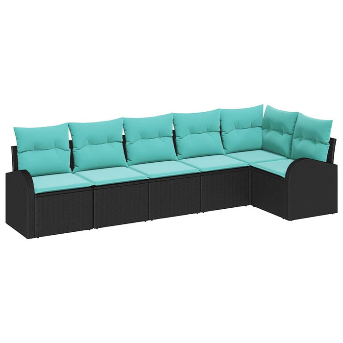 Set de canapele pentru grădină 6 pcs Negru și Turcoaz poliratan WALTI