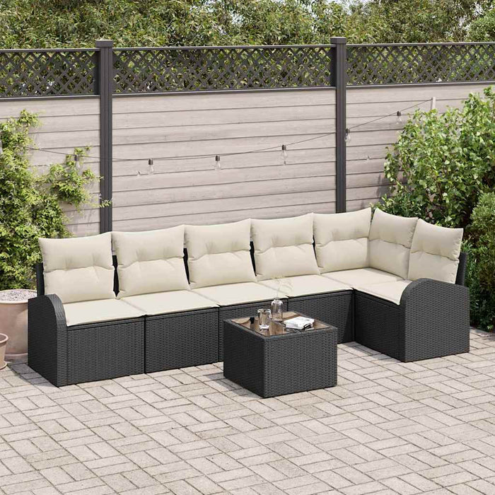 Set de canapele pentru grădină 7 pcs Negru, alb Rattan poli - WALTI WALTI