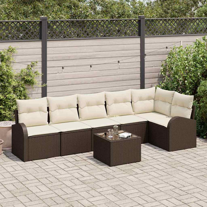 Set de canapele pentru grădină 7 pcs Maro și alb Rattan poli - WALTI WALTI