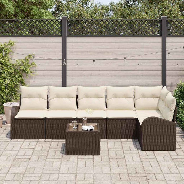 Set de canapele pentru grădină 7 pcs Maro și alb Rattan poli - WALTI WALTI