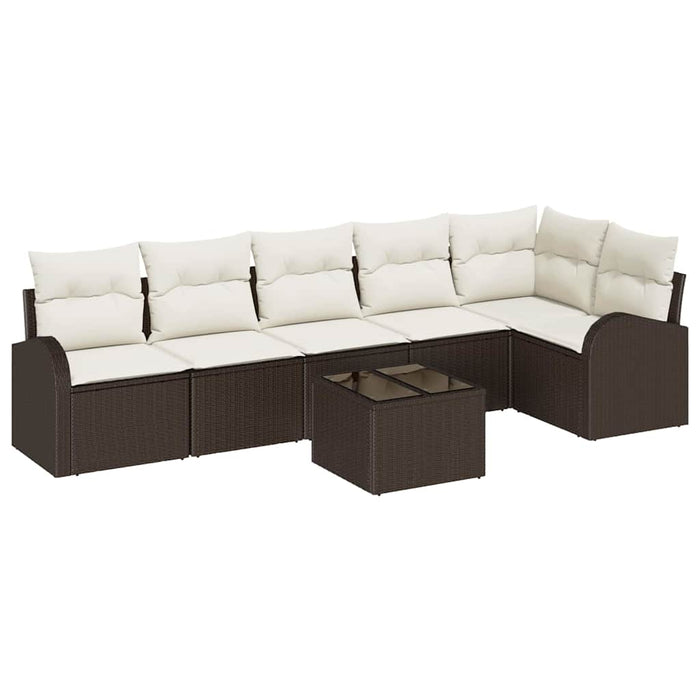 Set de canapele pentru grădină 7 pcs Maro și alb Rattan poli - WALTI WALTI