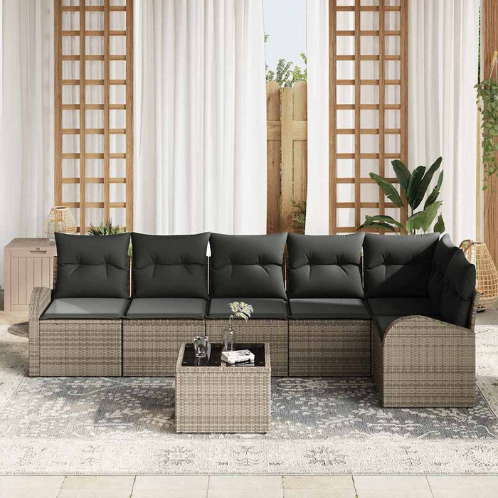 Set de canapele pentru grădină cu pernă 7 pcs Gri Rattan poli - WALTI WALTI