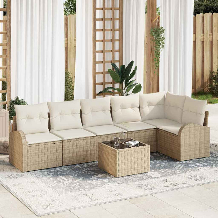 Set de canapele pentru grădină 7 pcs Bej, alb Rattan poli - WALTI WALTI