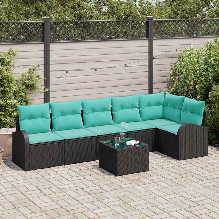 Set de canapele pentru grădină 7 pcs Negru și Turcoaz poliratan WALTI
