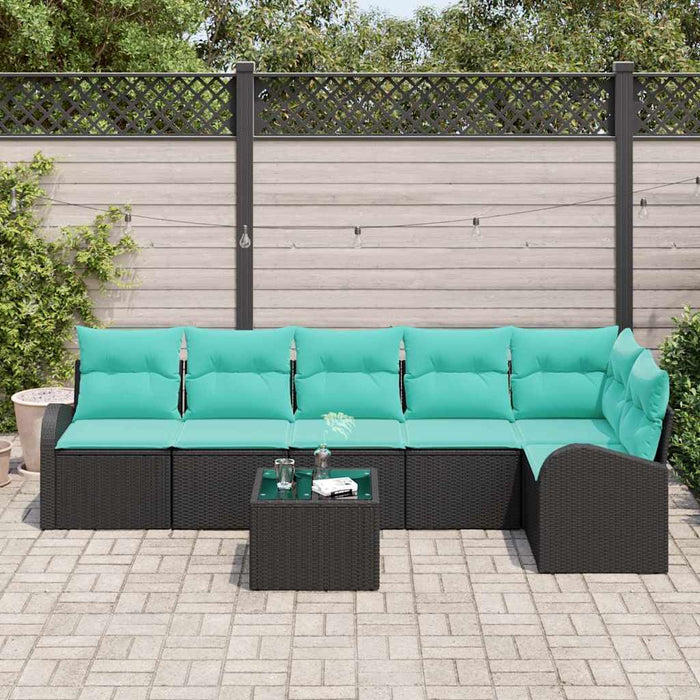 Set de canapele pentru grădină 7 pcs Negru și Turcoaz poliratan WALTI