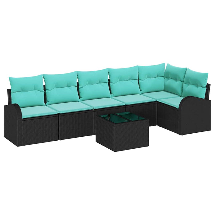 Set de canapele pentru grădină 7 pcs Negru și Turcoaz poliratan WALTI