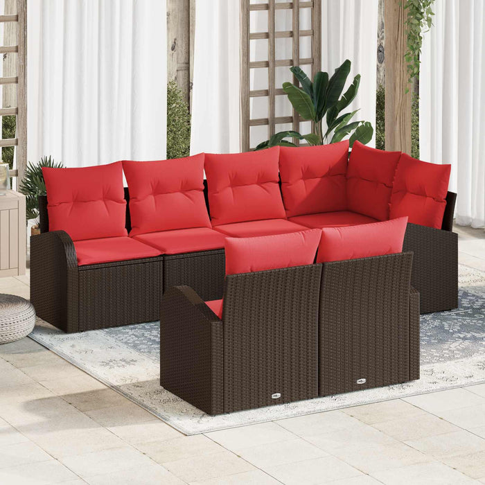 Set de canapele pentru grădină 7 pcs Maro și roșu poliratan - WALTI WALTI
