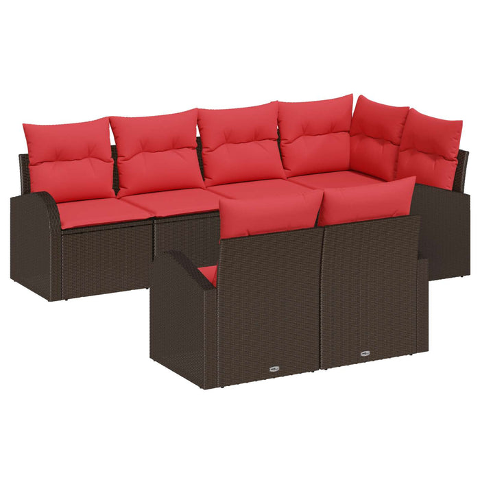 Set de canapele pentru grădină 7 pcs Maro și roșu poliratan - WALTI WALTI