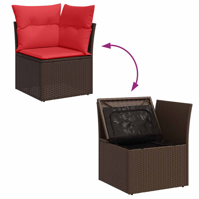 Set de canapele pentru grădină 7 pcs Maro și roșu poliratan - WALTI WALTI