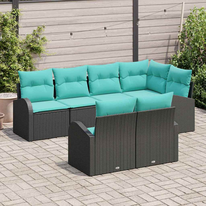 Set de canapele pentru grădină 7 pcs Negru și turcoaz poliratan WALTI