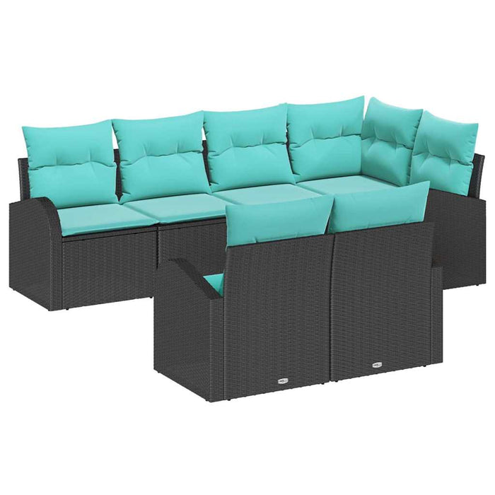 Set de canapele pentru grădină 7 pcs Negru și turcoaz poliratan WALTI