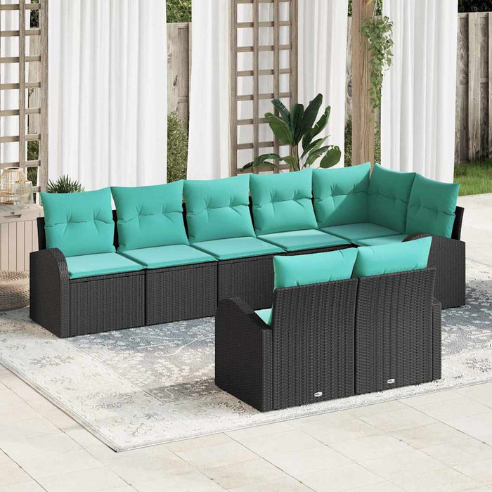 Set de canapele pentru grădină 8 pcs Negru și Turcoaz poliratan WALTI