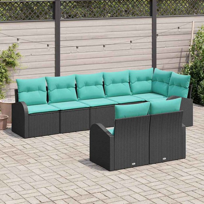 Set de canapele pentru grădină 8 pcs Negru și Turcoaz poliratan WALTI