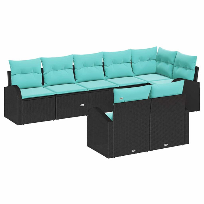 Set de canapele pentru grădină 8 pcs Negru și Turcoaz poliratan WALTI