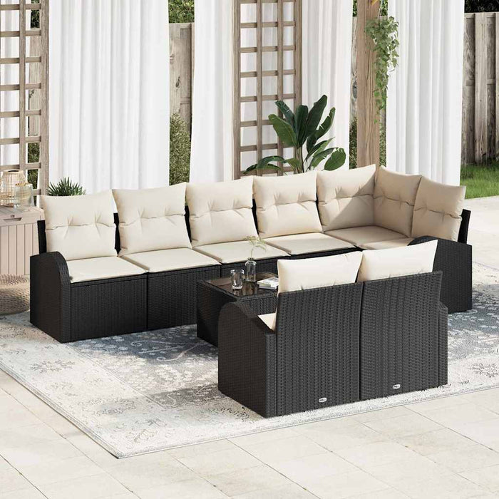 Set de canapele pentru grădină 9 pcs Negru și alb Rattan poli - WALTI WALTI
