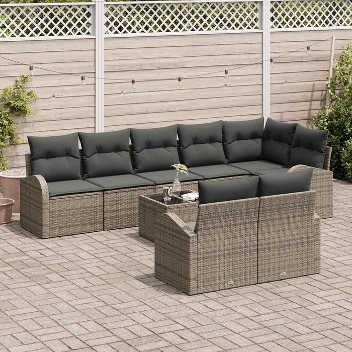 Set de canapele pentru grădină cu pernă 9 pcs Gri Rattan poli - WALTI WALTI