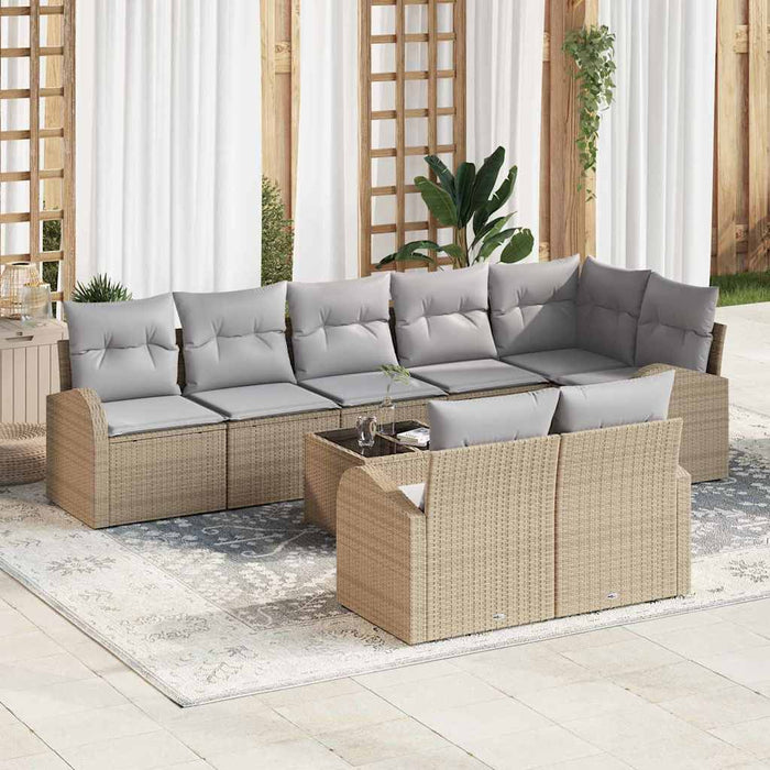 Set de canapea cu pernă 9 pcs Bej și gri deschis poliratan - WALTI WALTI