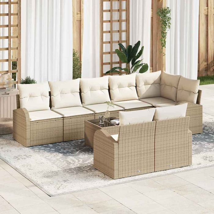 Set de canapele pentru grădină 9 pcs Bej și alb Rattan poli - WALTI WALTI