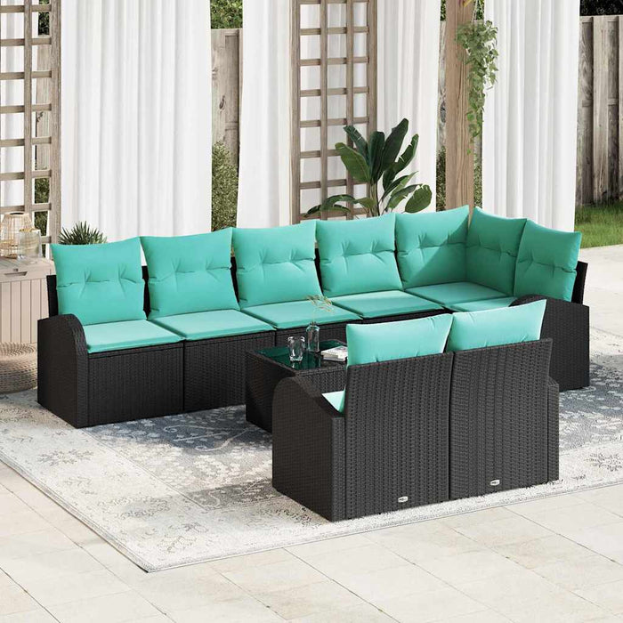Set de canapele pentru grădină 9 pcs Negru și Turcoaz poliratan WALTI