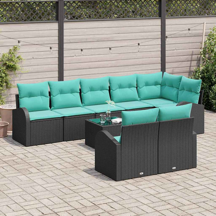 Set de canapele pentru grădină 9 pcs Negru și Turcoaz poliratan WALTI