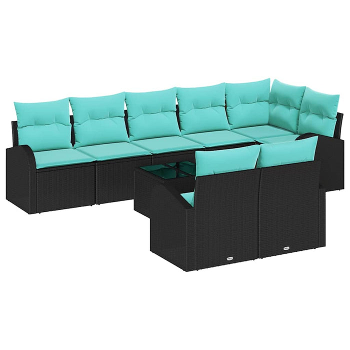 Set de canapele pentru grădină 9 pcs Negru și Turcoaz poliratan WALTI