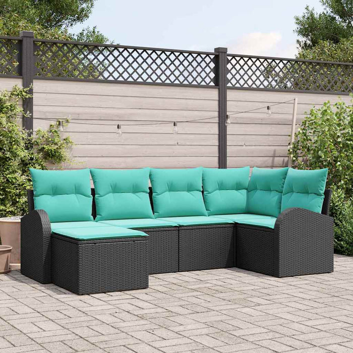 Set de canapea cu pernă 6 pcs Negru și Turcoaz poliratan WALTI