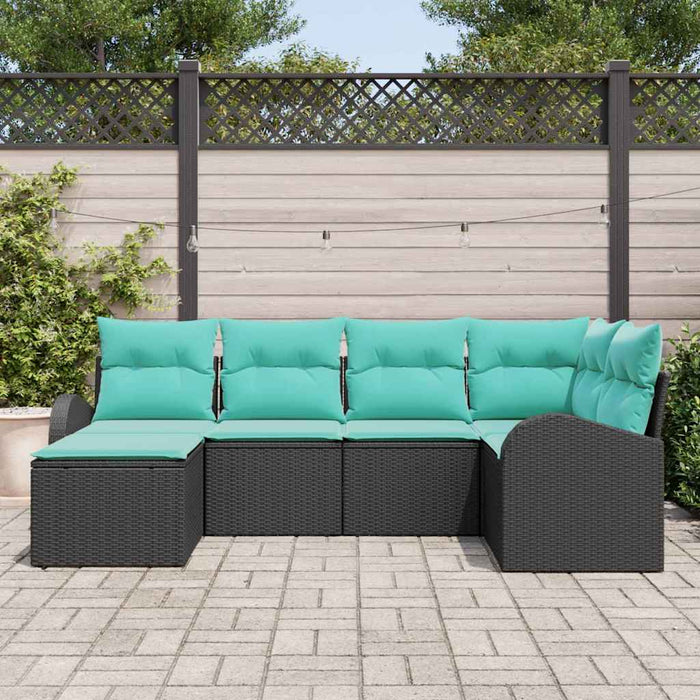 Set de canapea cu pernă 6 pcs Negru și Turcoaz poliratan WALTI