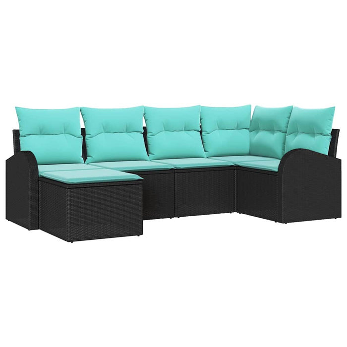 Set de canapea cu pernă 6 pcs Negru și Turcoaz poliratan WALTI