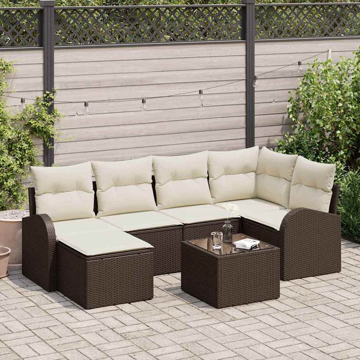 Set de canapele pentru grădină 7 pcs Maro și alb Rattan poli - WALTI WALTI