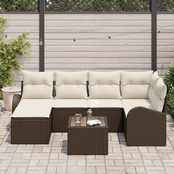 Set de canapele pentru grădină 7 pcs Maro și alb Rattan poli - WALTI WALTI