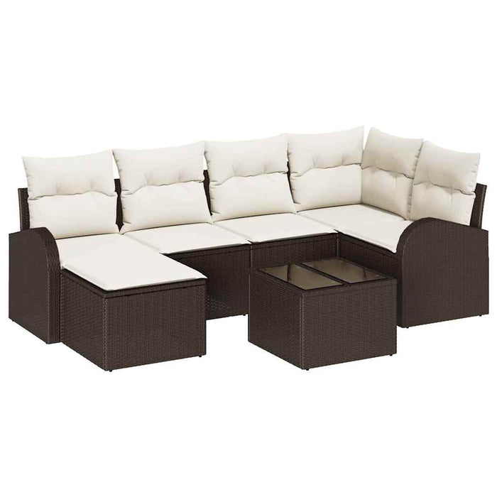 Set de canapele pentru grădină 7 pcs Maro și alb Rattan poli - WALTI WALTI