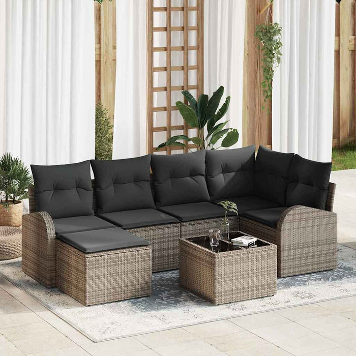Set de canapele pentru grădină cu pernă 7 pcs Gri Rattan poli - WALTI WALTI