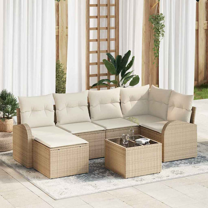 Set de canapele pentru grădină 7 pcs Bej, alb Rattan poli - WALTI WALTI