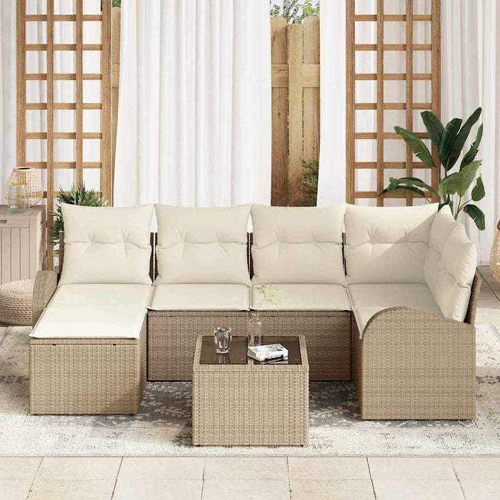 Set de canapele pentru grădină 7 pcs Bej, alb Rattan poli - WALTI WALTI