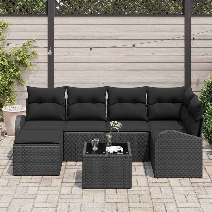 Set de canapele pentru grădină cu pernă 7 pcs Negru Rattan poli - WALTI WALTI